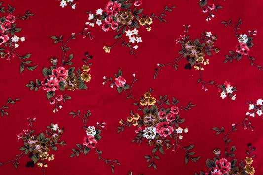 Vintage Floral Needlecord - Red, multiple lengths