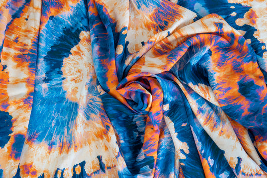 Tie Dye Viscose - Blue and Orange, multiple lengths
