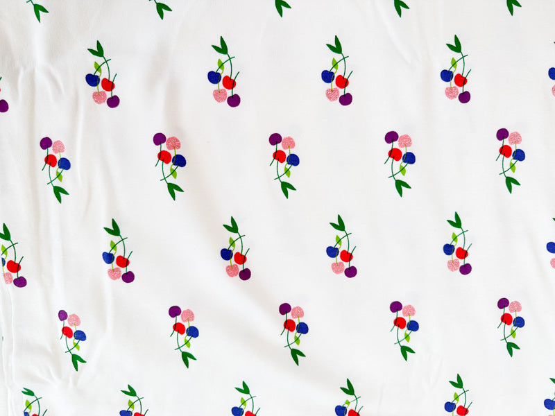 Glitter Cherries White Cotton Jersey, multiple lengths