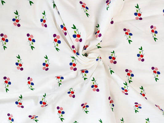 Glitter Cherries White Cotton Jersey, multiple lengths