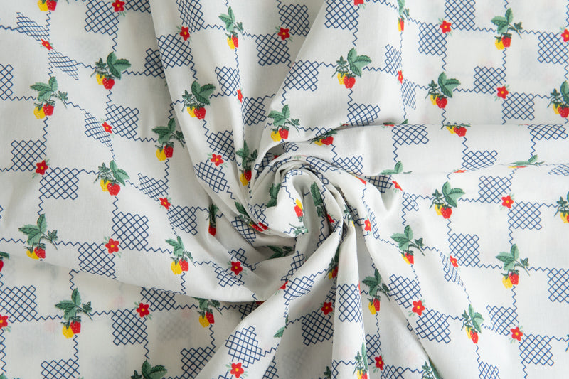 Pigeon Wishes Strawberry BLUE-Grid Cotton, multiple lengths