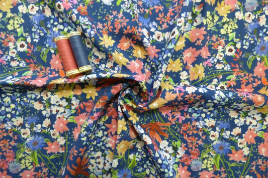 "Wild Botanics" Lady McElroy Trudi Chambray - Mid Blue, Multiple Lengths